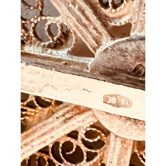 Antique 800 Silver Domed Brooch Genova Italy Filigree Etruscan Revival Scroll - Picture 9 of 10